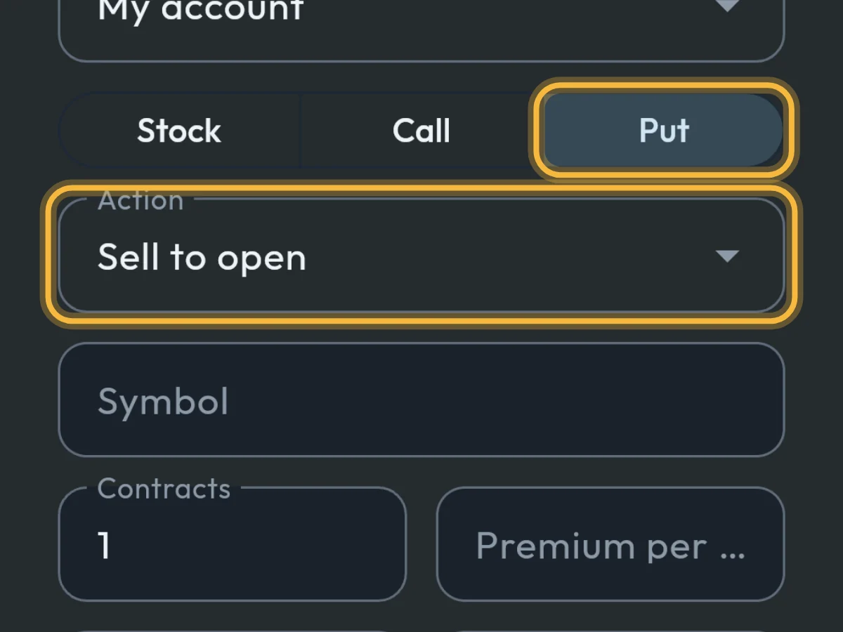 Put selected and the Action set to Sell to open