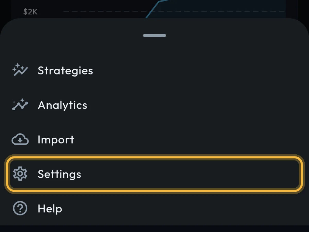 The More sheet with Settings circled