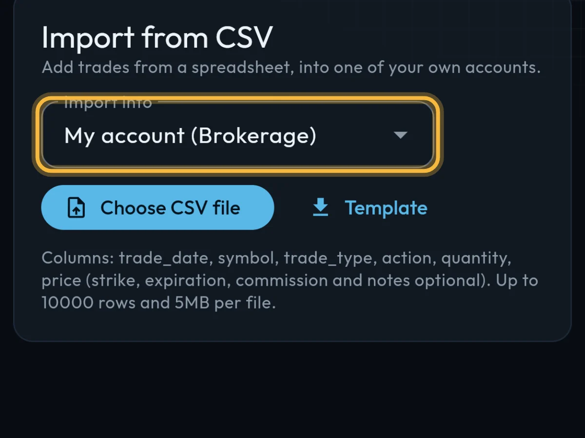 The Import from CSV card with the Import into menu circled